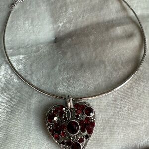 925 Sterling Silver Heart Necklace with Red Crystals